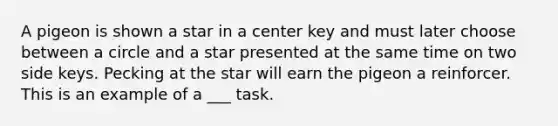 A pigeon is shown a star in a center key and must later choose between a circle and a star presented at the same time on two side keys. Pecking at the star will earn the pigeon a reinforcer. This is an example of a ___ task.