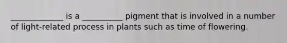 _____________ is a __________ pigment that is involved in a number of light-related process in plants such as time of flowering.