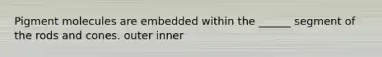 Pigment molecules are embedded within the ______ segment of the rods and cones. outer inner