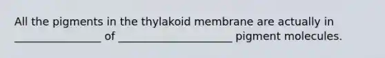 All the pigments in the thylakoid membrane are actually in ________________ of _____________________ pigment molecules.