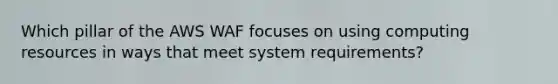 Which pillar of the AWS WAF focuses on using computing resources in ways that meet system requirements?