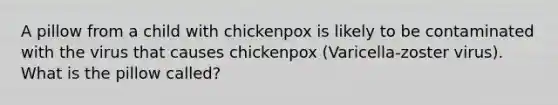 A pillow from a child with chickenpox is likely to be contaminated with the virus that causes chickenpox (Varicella-zoster virus). What is the pillow called?