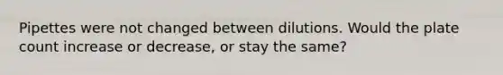 Pipettes were not changed between dilutions. Would the plate count increase or decrease, or stay the same?