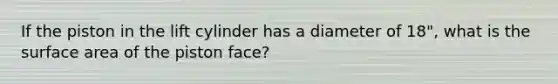 If the piston in the lift cylinder has a diameter of 18", what is the surface area of the piston face?