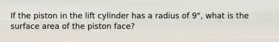 If the piston in the lift cylinder has a radius of 9", what is the surface area of the piston face?