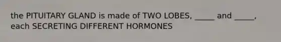 the PITUITARY GLAND is made of TWO LOBES, _____ and _____, each SECRETING DIFFERENT HORMONES