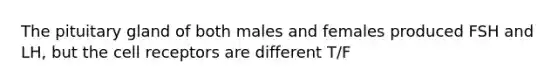 The pituitary gland of both males and females produced FSH and LH, but the cell receptors are different T/F