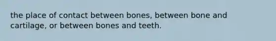 the place of contact between bones, between bone and cartilage, or between bones and teeth.