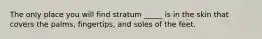 The only place you will find stratum _____ is in the skin that covers the palms, fingertips, and soles of the feet.