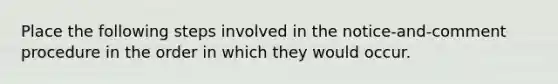 Place the following steps involved in the notice-and-comment procedure in the order in which they would occur.