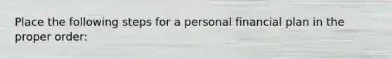 Place the following steps for a personal financial plan in the proper order: