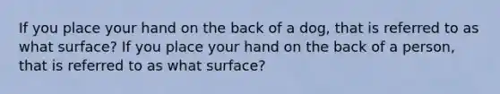 If you place your hand on the back of a dog, that is referred to as what surface? If you place your hand on the back of a person, that is referred to as what surface?