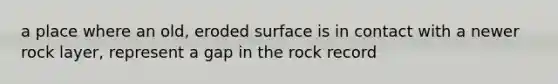 a place where an old, eroded surface is in contact with a newer rock layer, represent a gap in the rock record