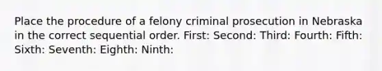 Place the procedure of a felony criminal prosecution in Nebraska in the correct sequential order. First: Second: Third: Fourth: Fifth: Sixth: Seventh: Eighth: Ninth: