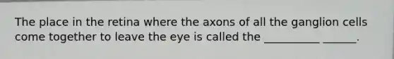 The place in the retina where the axons of all the ganglion cells come together to leave the eye is called the __________ ______.