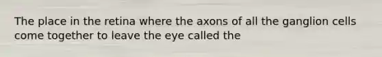 The place in the retina where the axons of all the ganglion cells come together to leave the eye called the