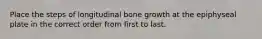 Place the steps of longitudinal bone growth at the epiphyseal plate in the correct order from first to last.