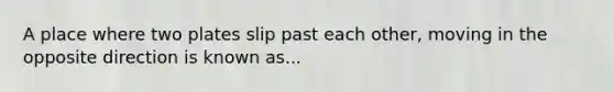 A place where two plates slip past each other, moving in the opposite direction is known as...