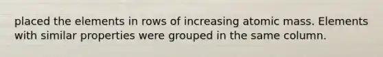 placed the elements in rows of increasing atomic mass. Elements with similar properties were grouped in the same column.