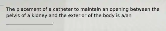 The placement of a catheter to maintain an opening between the pelvis of a kidney and the exterior of the body is a/an ____________________.