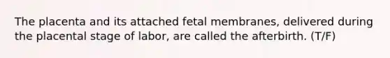 The placenta and its attached fetal membranes, delivered during the placental stage of labor, are called the afterbirth. (T/F)