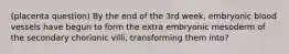 (placenta question) By the end of the 3rd week, embryonic blood vessels have begun to form the extra embryonic mesoderm of the secondary chorionic villi, transforming them into?