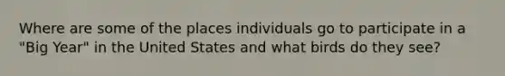 Where are some of the places individuals go to participate in a "Big Year" in the United States and what birds do they see?