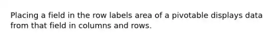 Placing a field in the row labels area of a pivotable displays data from that field in columns and rows.