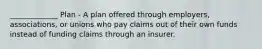 _____________ Plan - A plan offered through employers, associations, or unions who pay claims out of their own funds instead of funding claims through an insurer.