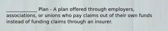 _____________ Plan - A plan offered through employers, associations, or unions who pay claims out of their own funds instead of funding claims through an insurer.