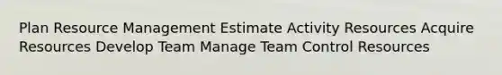 Plan Resource Management Estimate Activity Resources Acquire Resources Develop Team Manage Team Control Resources