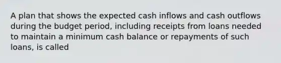 A plan that shows the expected cash inflows and cash outflows during the budget period, including receipts from loans needed to maintain a minimum cash balance or repayments of such loans, is called