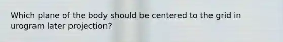 Which plane of the body should be centered to the grid in urogram later projection?