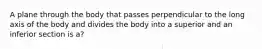 A plane through the body that passes perpendicular to the long axis of the body and divides the body into a superior and an inferior section is a?