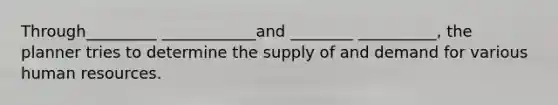 Through_________ ____________and ________ __________, the planner tries to determine the supply of and demand for various human resources.