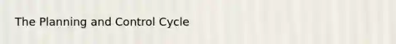 The Planning and Control Cycle