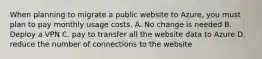 When planning to migrate a public website to Azure, you must plan to pay monthly usage costs. A. No change is needed B. Deploy a VPN C. pay to transfer all the website data to Azure D. reduce the number of connections to the website