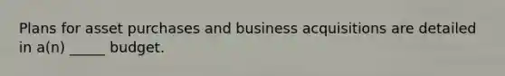 Plans for asset purchases and business acquisitions are detailed in a(n) _____ budget.