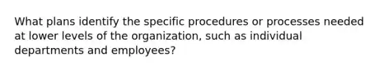 What plans identify the specific procedures or processes needed at lower levels of the organization, such as individual departments and employees?