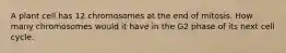 A plant cell has 12 chromosomes at the end of mitosis. How many chromosomes would it have in the G2 phase of its next cell cycle.