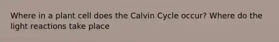 Where in a plant cell does the Calvin Cycle occur? Where do the light reactions take place