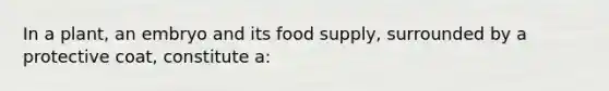 In a plant, an embryo and its food supply, surrounded by a protective coat, constitute a: