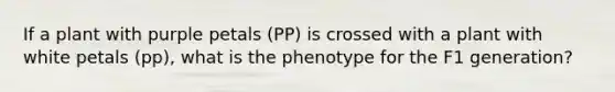 If a plant with purple petals (PP) is crossed with a plant with white petals (pp), what is the phenotype for the F1 generation?