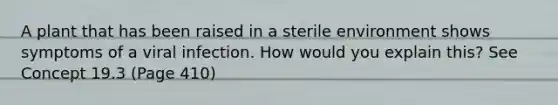 A plant that has been raised in a sterile environment shows symptoms of a viral infection. How would you explain this? See Concept 19.3 (Page 410)