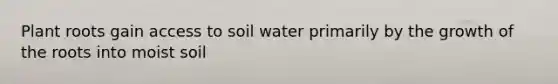 Plant roots gain access to soil water primarily by the growth of the roots into moist soil