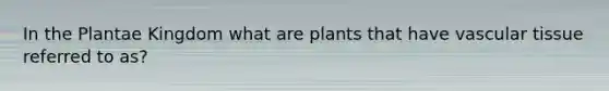 In the Plantae Kingdom what are plants that have <a href='https://www.questionai.com/knowledge/k1HVFq17mo-vascular-tissue' class='anchor-knowledge'>vascular tissue</a> referred to as?