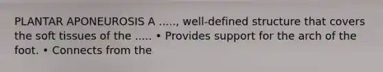 PLANTAR APONEUROSIS A ....., well-defined structure that covers the soft tissues of the ..... • Provides support for the arch of the foot. • Connects from the