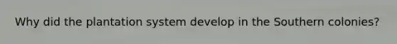 Why did the plantation system develop in the Southern colonies?
