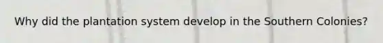 Why did the plantation system develop in the Southern Colonies?