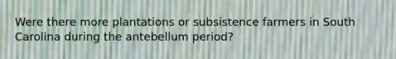 Were there more plantations or subsistence farmers in South Carolina during the antebellum period?